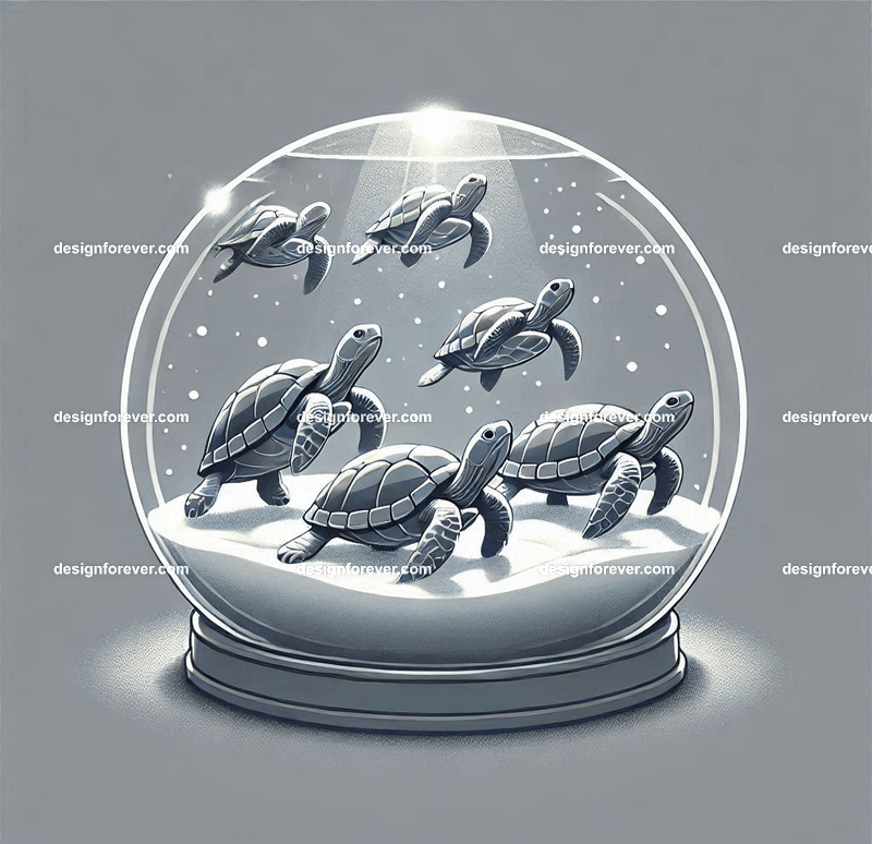 Turtles within glass bowl like a snow globe