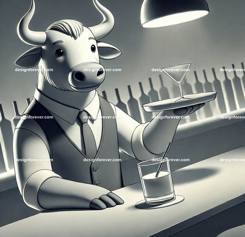 Anthropomorphs ox as bartender