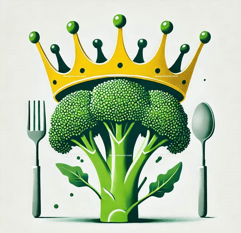 cooked broccoli on plate in style of whimsical children's book