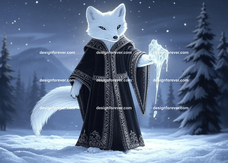 White arctic fox casting ice spells