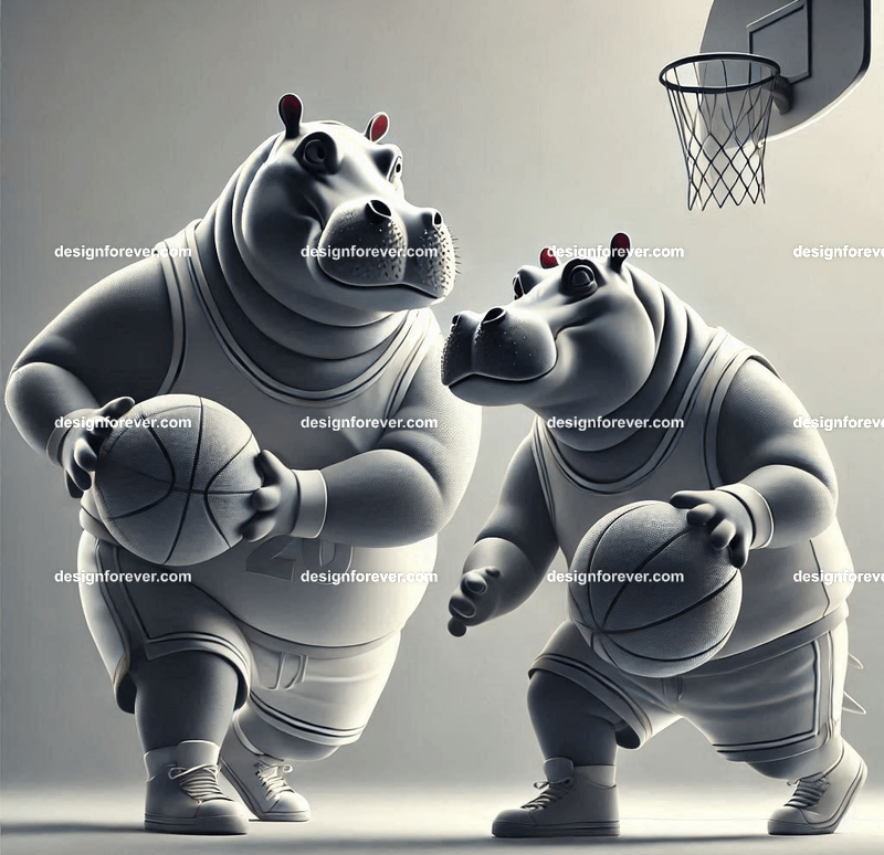 Anthropomorphs hippos as great basketball players