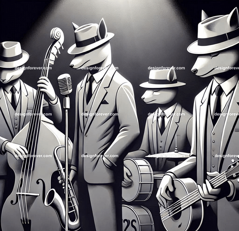 anthropomorphs jazz musical instruments fedora