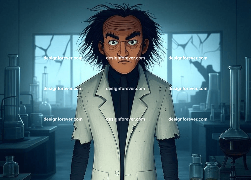mad scientist in lab after apocalypse