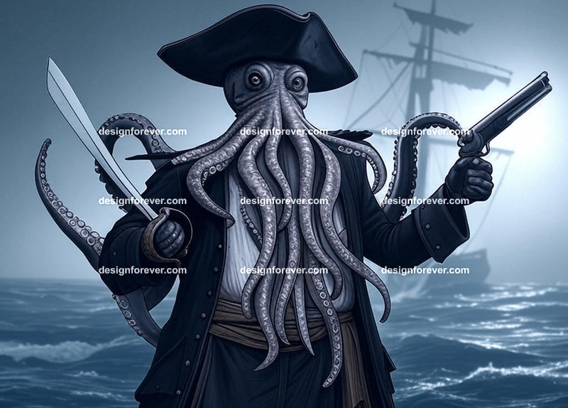 Kraken dressed as a pirate captain