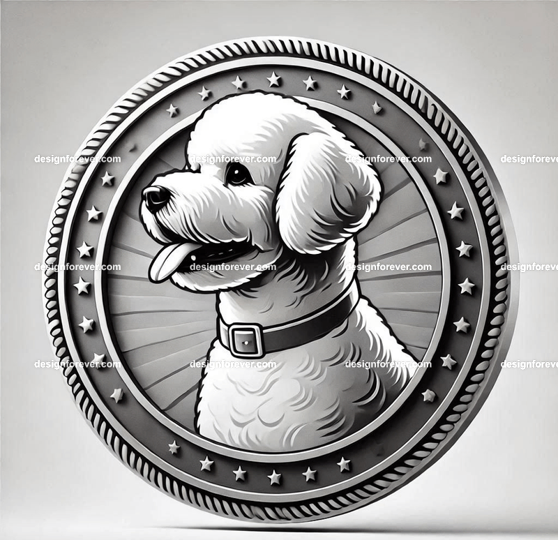 bichon general within a circular seal in pure white background