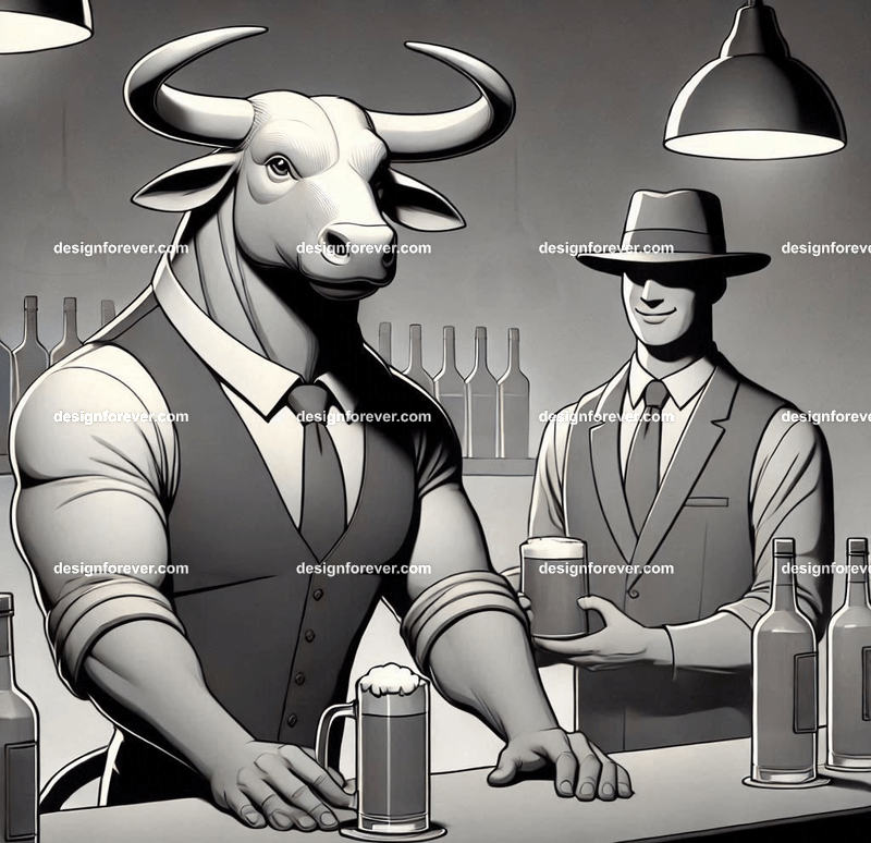 Anthropomorphs ox as bartender