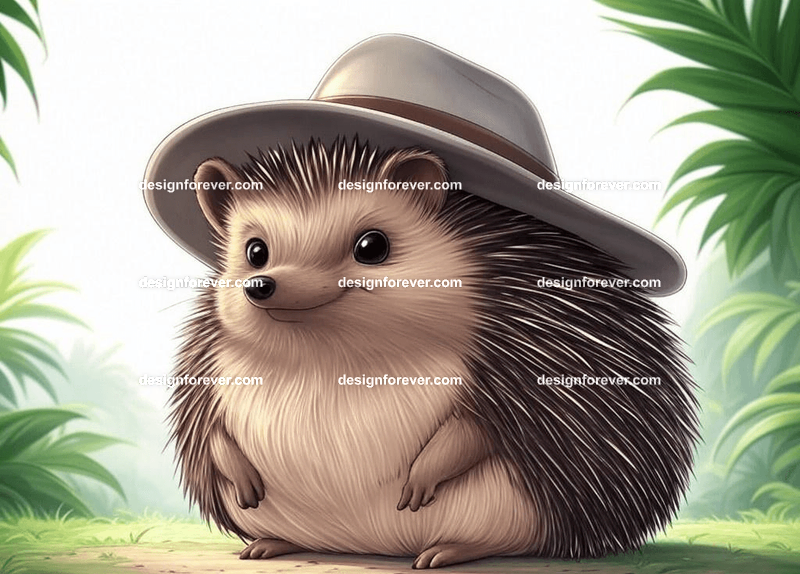 hedgehog as adventurer with hat