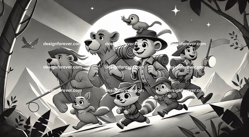 Animals as Storybook Adventurers – Characters styled like classic children's book illustrations, going on adventures