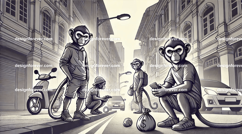 Anthropomorphs pigeons as street vendors