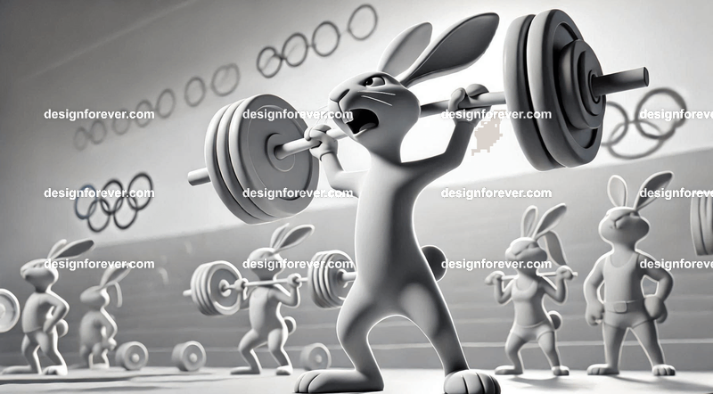 Anthropomorphs rabbit weight lifters at olympics
