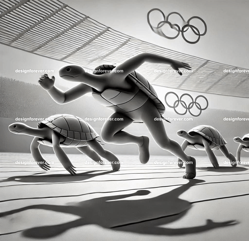 Anthropomorphs turtle sprint runners at olympics