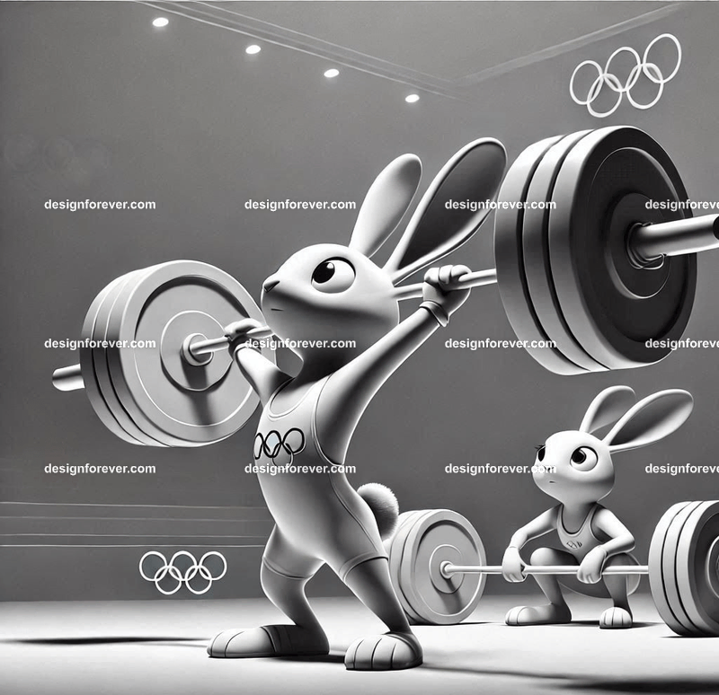 Anthropomorphs rabbit weight lifters at olympics