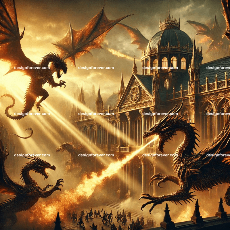 dragons attacking palace