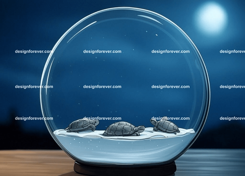 Turtles within glass bowl like a snow globe