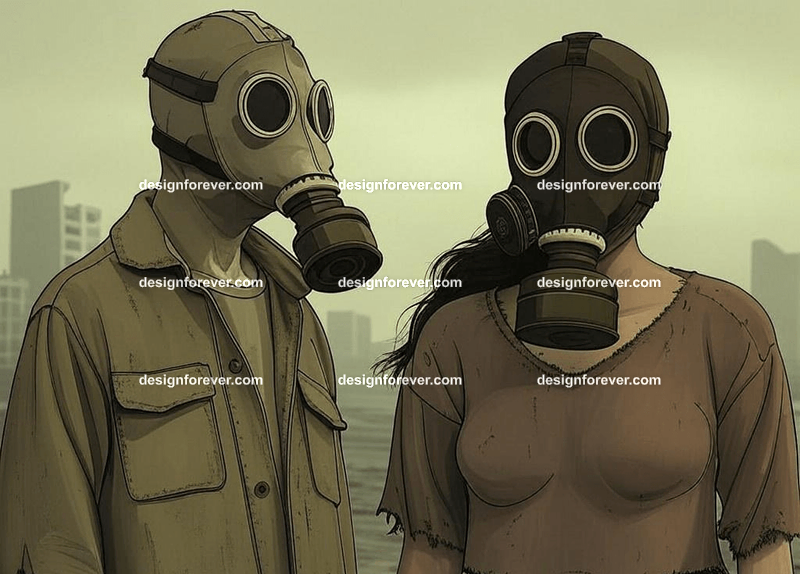 man and woman in dystopian world after nuclear war