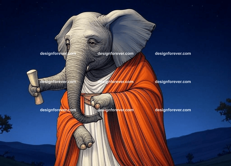 elephant in ancient greek robes