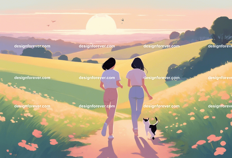 teen girl with a girl friend running after hummingbird