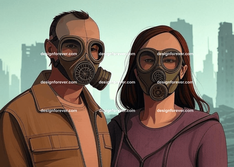 man and woman in dystopian world after nuclear war