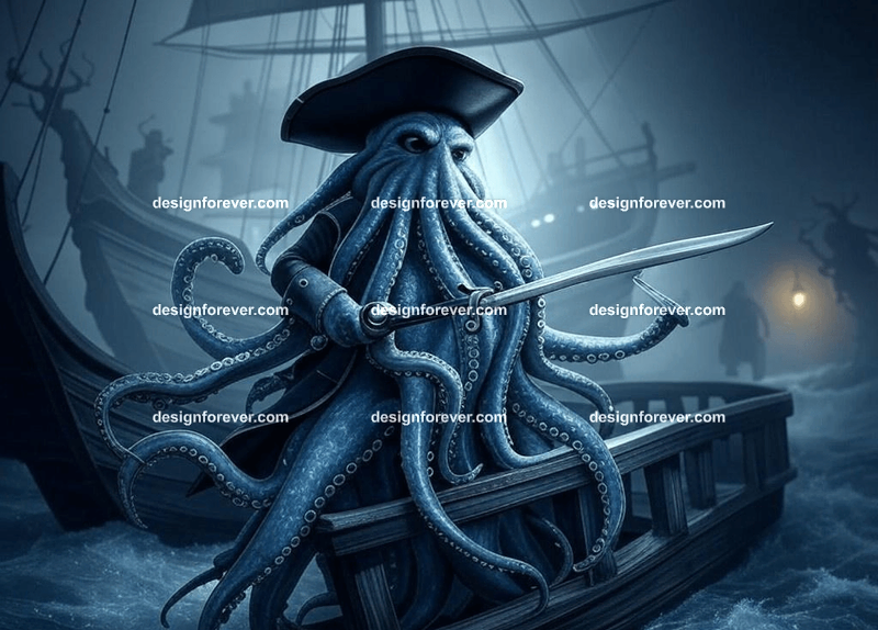 Kraken dressed as a pirate captain