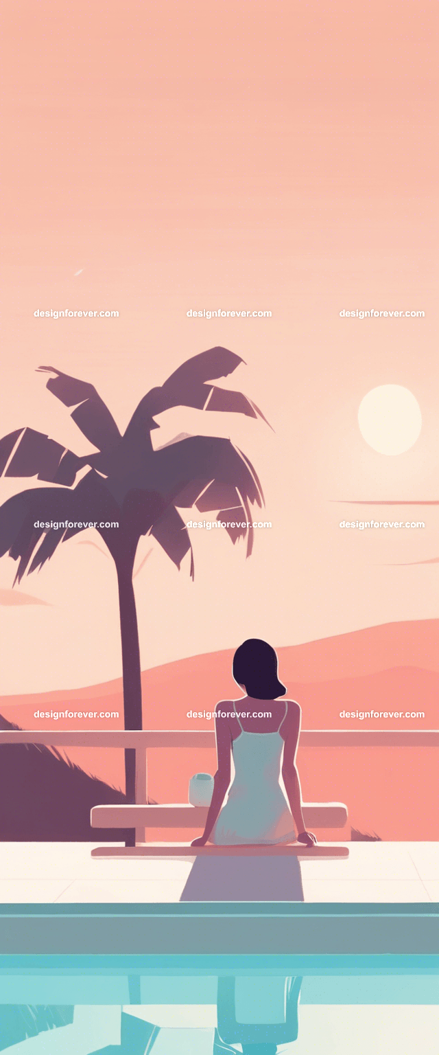 young woman relaxing next to pool with drink