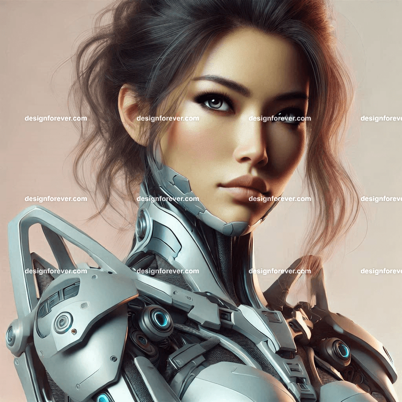 fierce woman in mobile suite armor like robotech