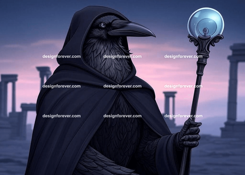 raven with ancient runes