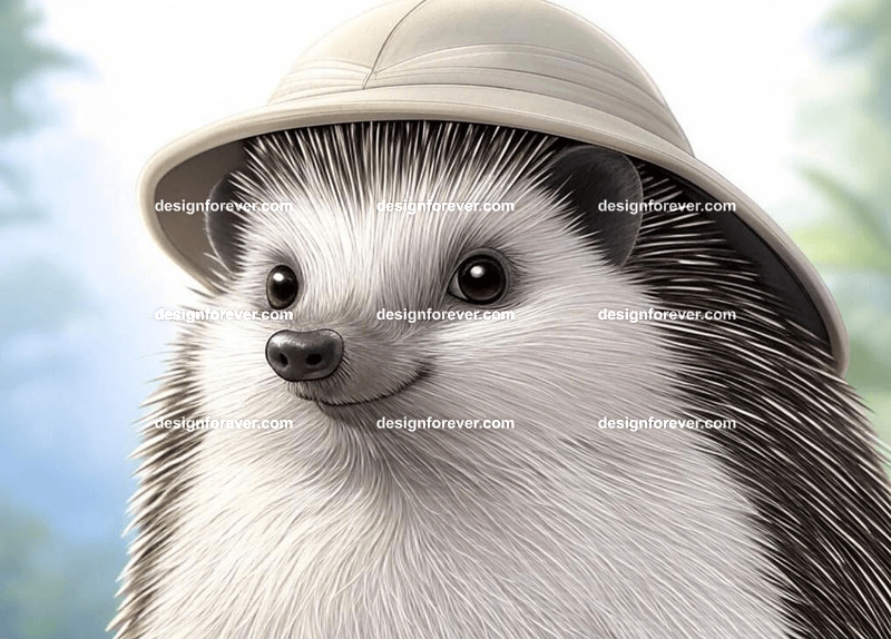 hedgehog as adventurer with hat