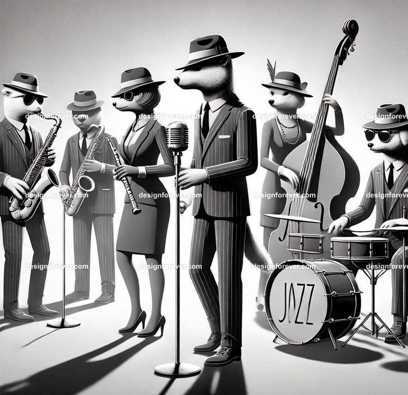 anthropomorphs jazz musical instruments fedora