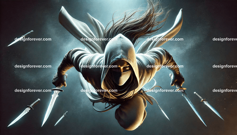 assassin in air with knives