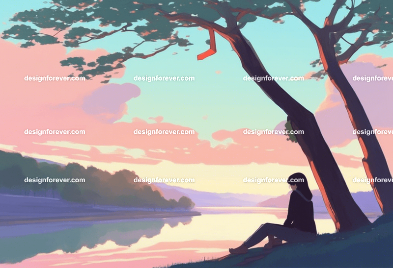 teen girl with a girl friend on tree branch of big old tree looking down at river