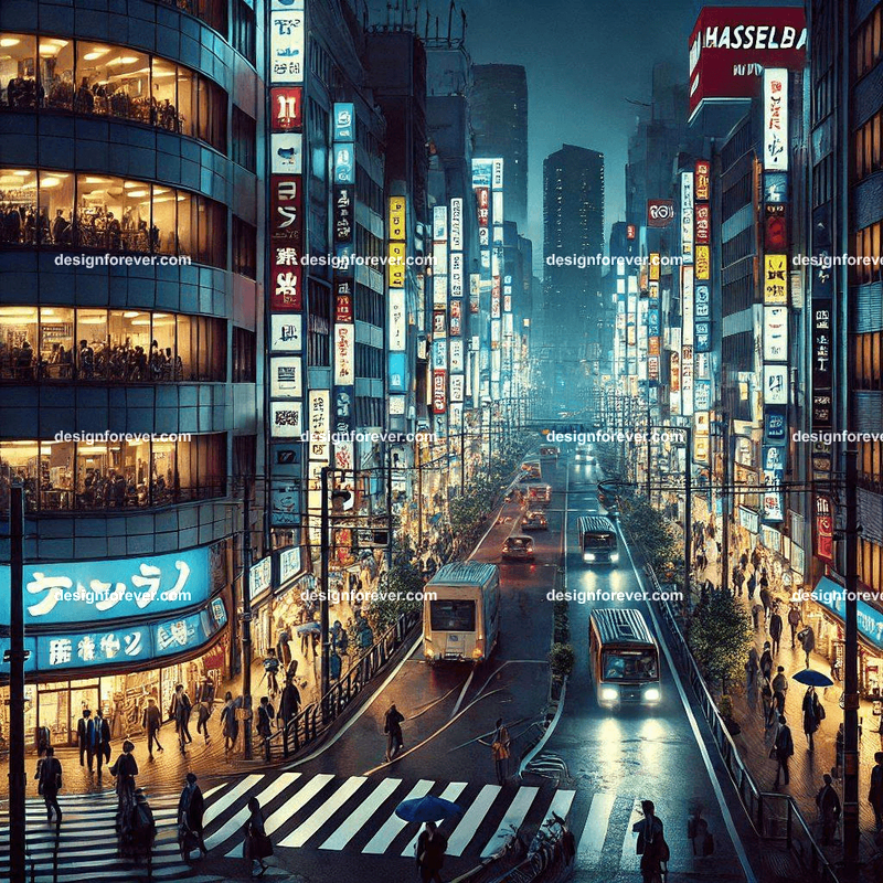 streets of tokyo from manga at night