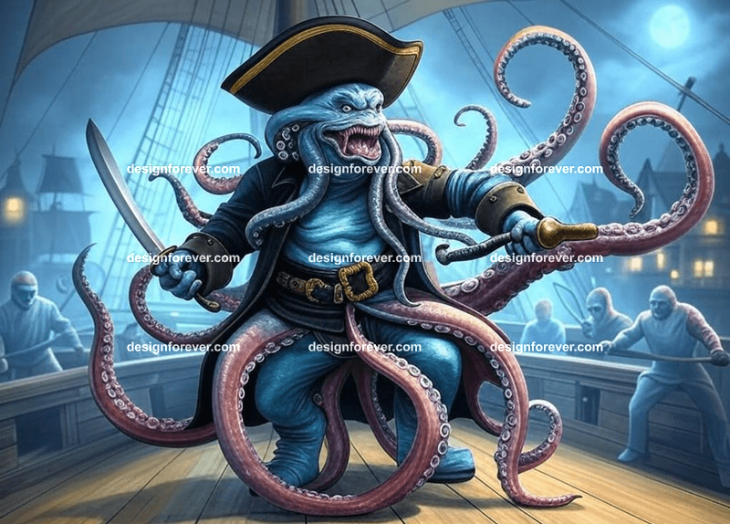 Kraken dressed as a pirate captain