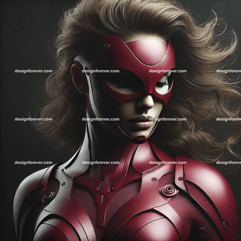 woman in matt red lycra armored suit