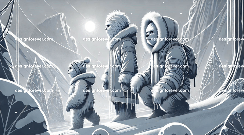 Snow-dwelling anthropomorphs dressed in thick furs