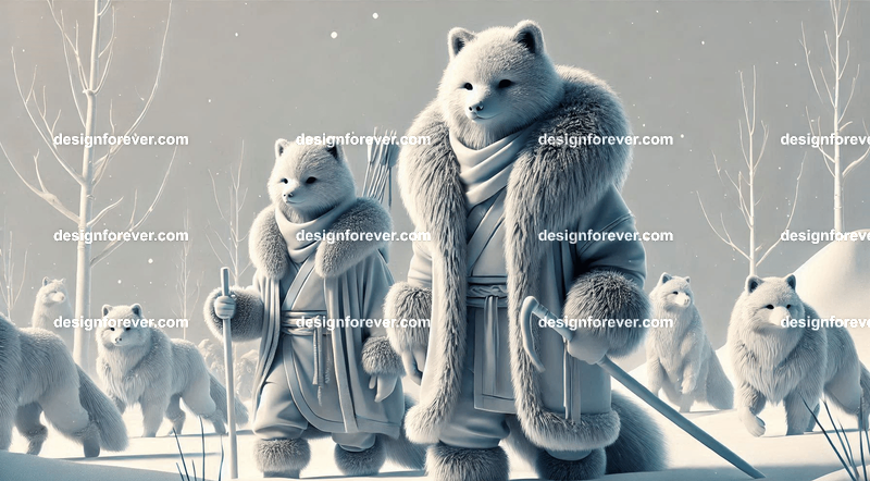 Snow-dwelling anthropomorphs dressed in thick furs
