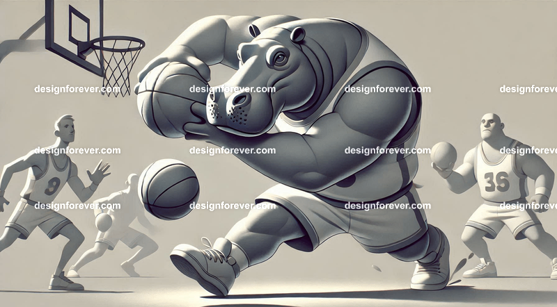 Anthropomorphs hippos as great basketball players