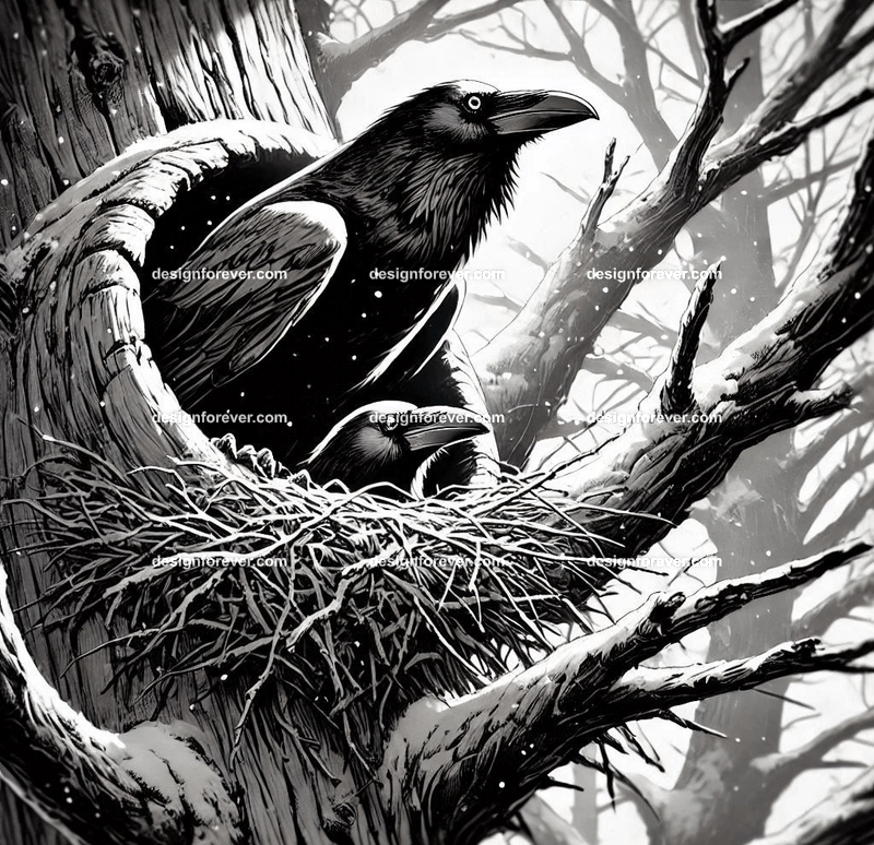 Raven living in tree hole