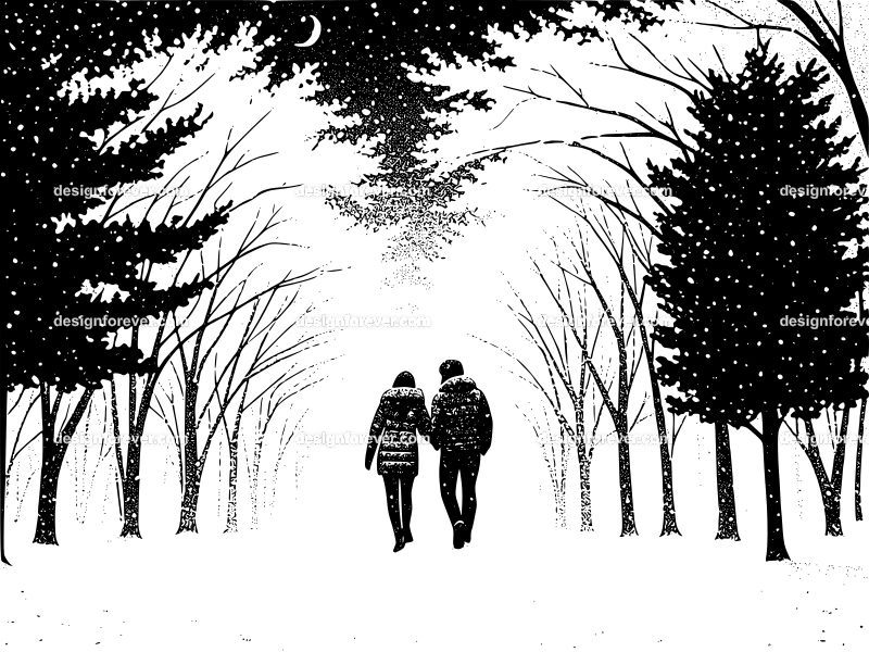 couple walking dog in winter