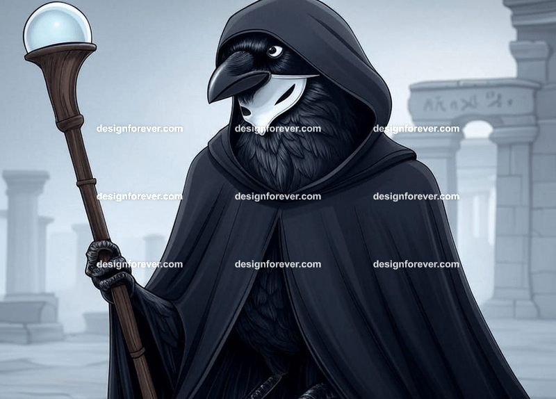 raven with ancient runes