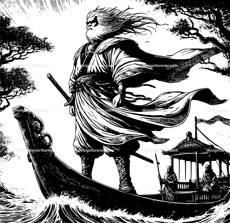 wuxia warrior on boat