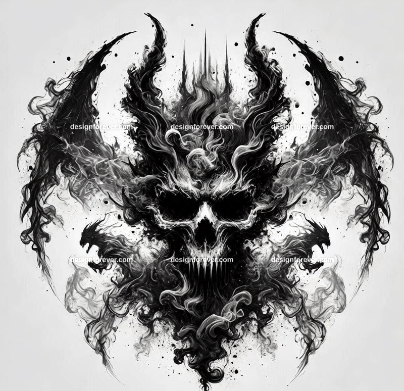 Abstract, smoky, or skeletal demon figures, blending into the background
