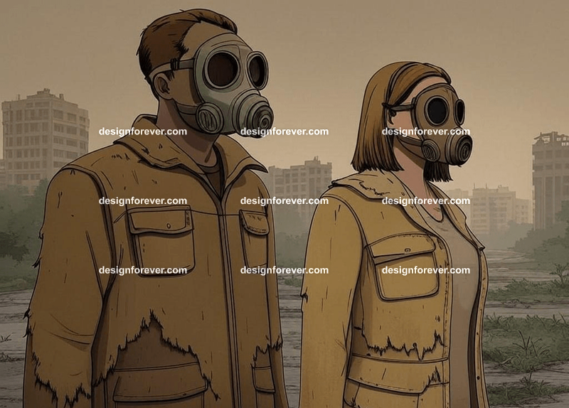 man and woman in dystopian world after nuclear war