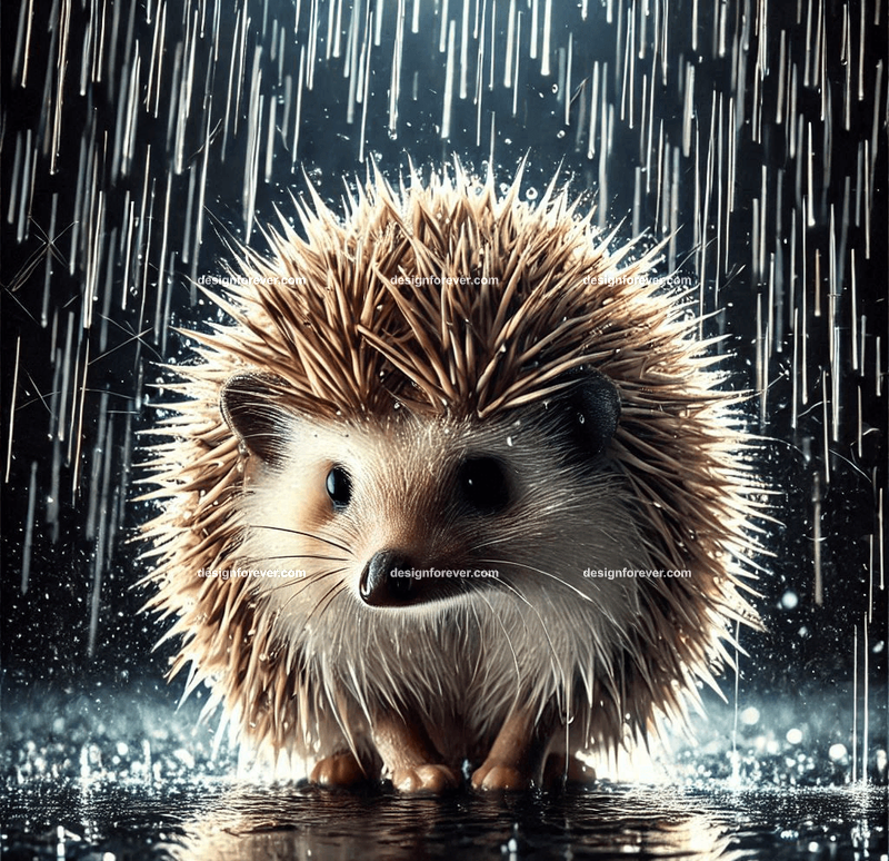 hedgehog in the rain