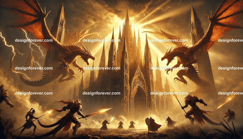 Storm dragons assaulting palace defended by mages