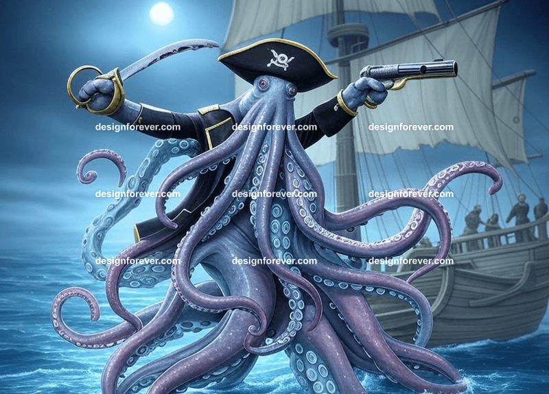 Kraken dressed as a pirate captain