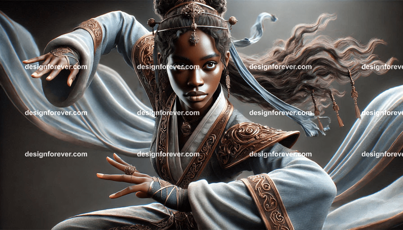 elite wuxia fighters with inner energy defense pose