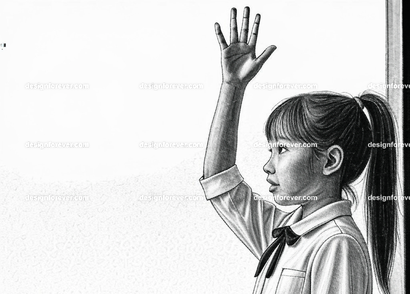 girl raising her hand with energy to answer question from teacher in classroom