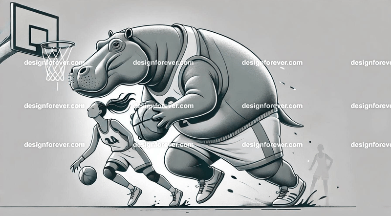 Anthropomorphs hippos as great basketball players