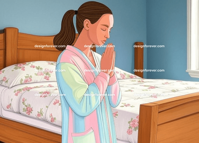 woman praying next to bed