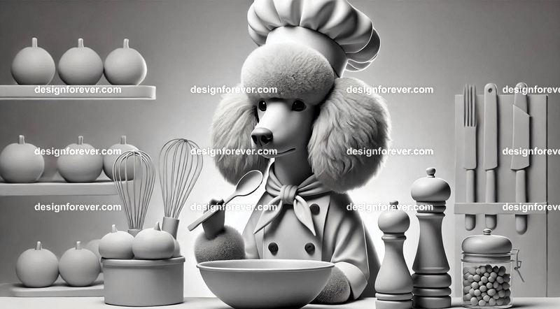 poodle dressed as chef
